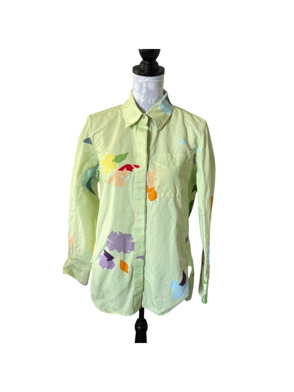Rosie Assoulin Womens Shirt Floral Long Sleeve Green Small Unique